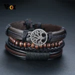 4Pcs/Conjunto Pulseiras de couro trançado